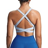 Aoxjox Women's Workout Sports Bras Square Neck Emma Longline Cross Back High Impact Fitness Training Gym Yoga Crop Tank