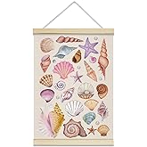TRKAE Preppy Pink Seashell Canvas Poster Hanger Frame, Coastal Wall Art for Girls Women, Beach Aesthetic Wall Decor for Dorm 