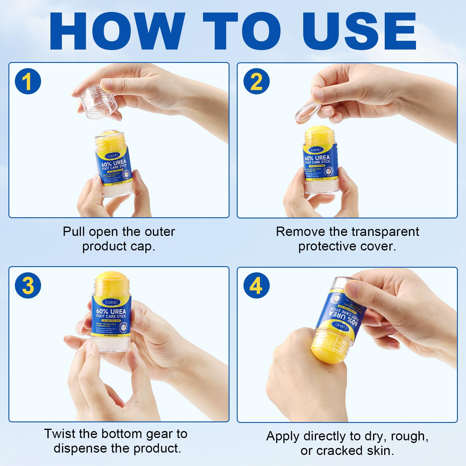 60% Urea Cream Stick plus 2% Salicylic Acid, Maximum Strength Urea Foot Cream Callus Remover for Dry Cracked Heels, Hands, Knees,Exfoliating Moisturizer, Dead Skin Remover Foot Balm 1.4oz (1pcs)