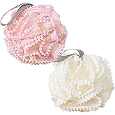 Loofah Bath Sponge Body Scrubber Shower Sponge Exfoliating Mesh Pouf Shower Ball Bath Sponges for Women and Men Bathing Accessories - Set of 2