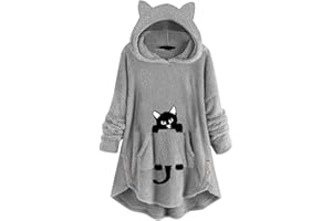 WODCEEKE Women's Fuzzy Fleece Pullover Hoodie with Cat Ear Sherpa Oversized Hooded Sweatshirts Cute Pocket Winter Warm Coats