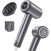 Hair Dryer, 180000 RPM High-Speed Blow Dryer, Negative Lonic Professional Care Hair Dryer, 1600W Low Noise Brushless Motor, Thermo-Control with Magnetic Diffuser and Nozzle for Travel, Salon