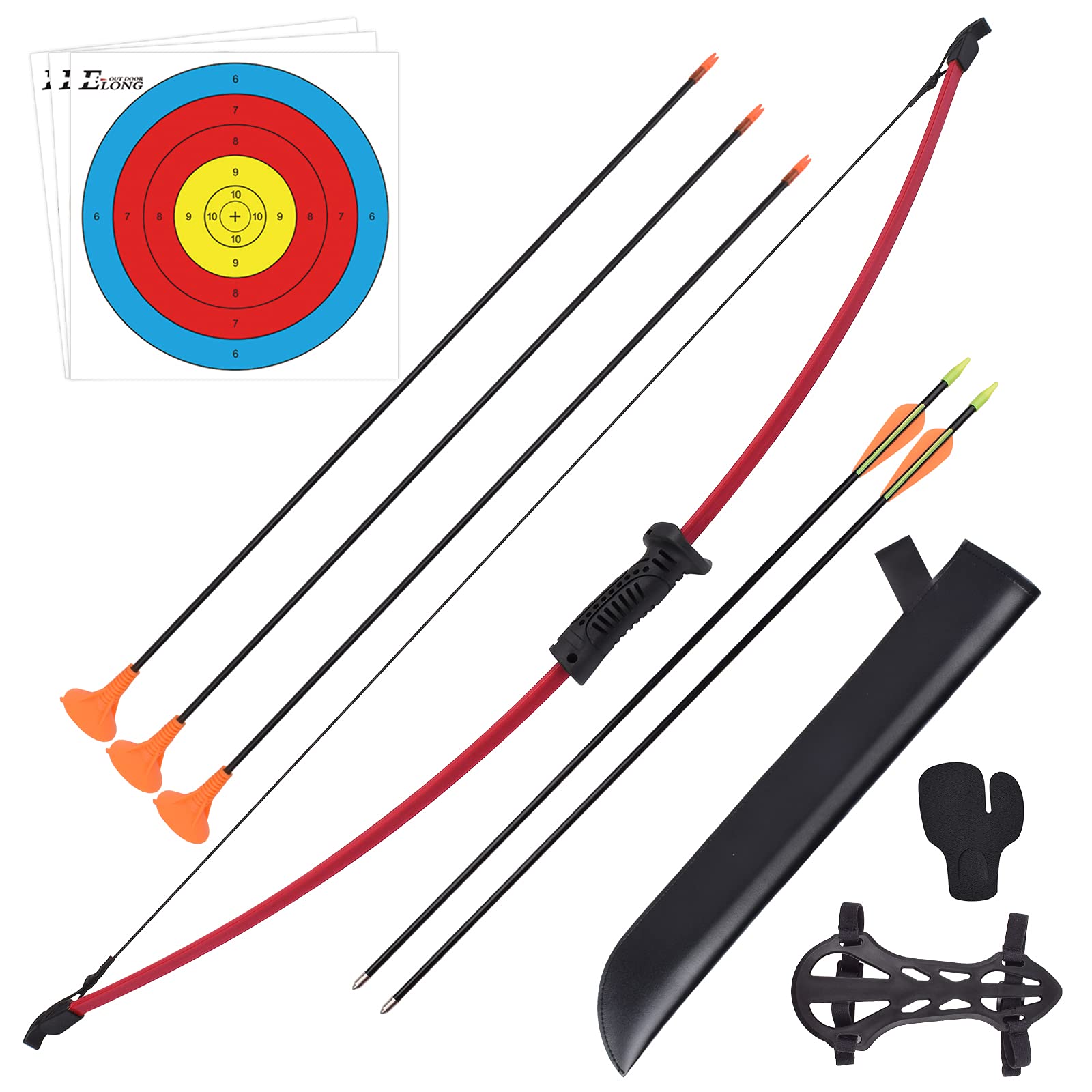 Take-down Bow Recurve Bow and Arrow Set Outdoor Archery Beginner Training Includes Arrows, Armguard, Quiver, Target Face, Finger Tab — image 1