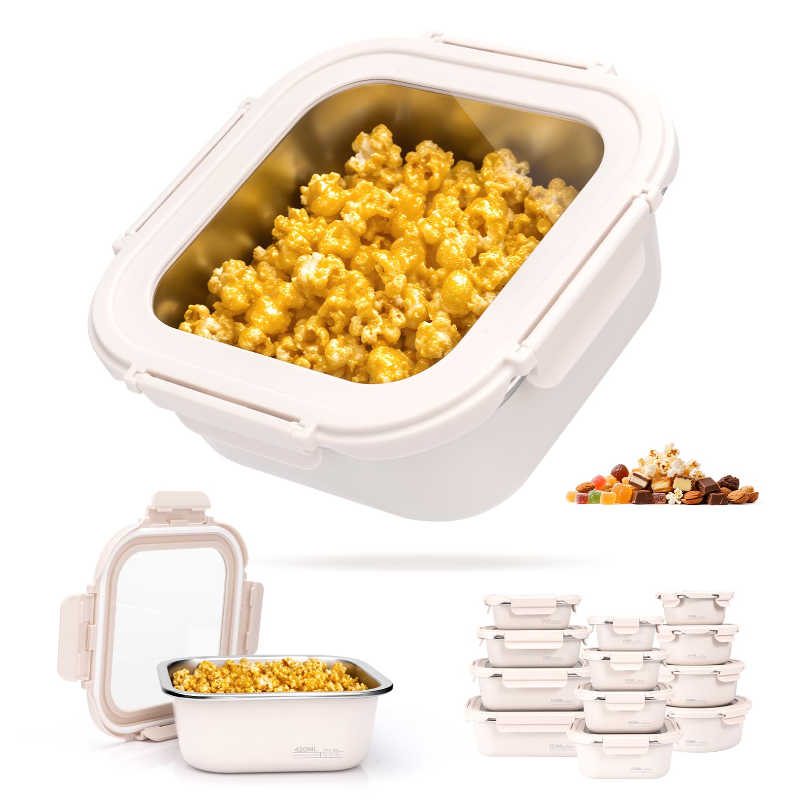 Photo 1 of 14oz Stainless Steel Lunch Box With Leakproof Tempered Glass Lids Microwavable Stainless Steel Food Storage Containers Stackable Freezer Fruit Snack Meal Prep Metal Bento Box for Travel Picnic Square