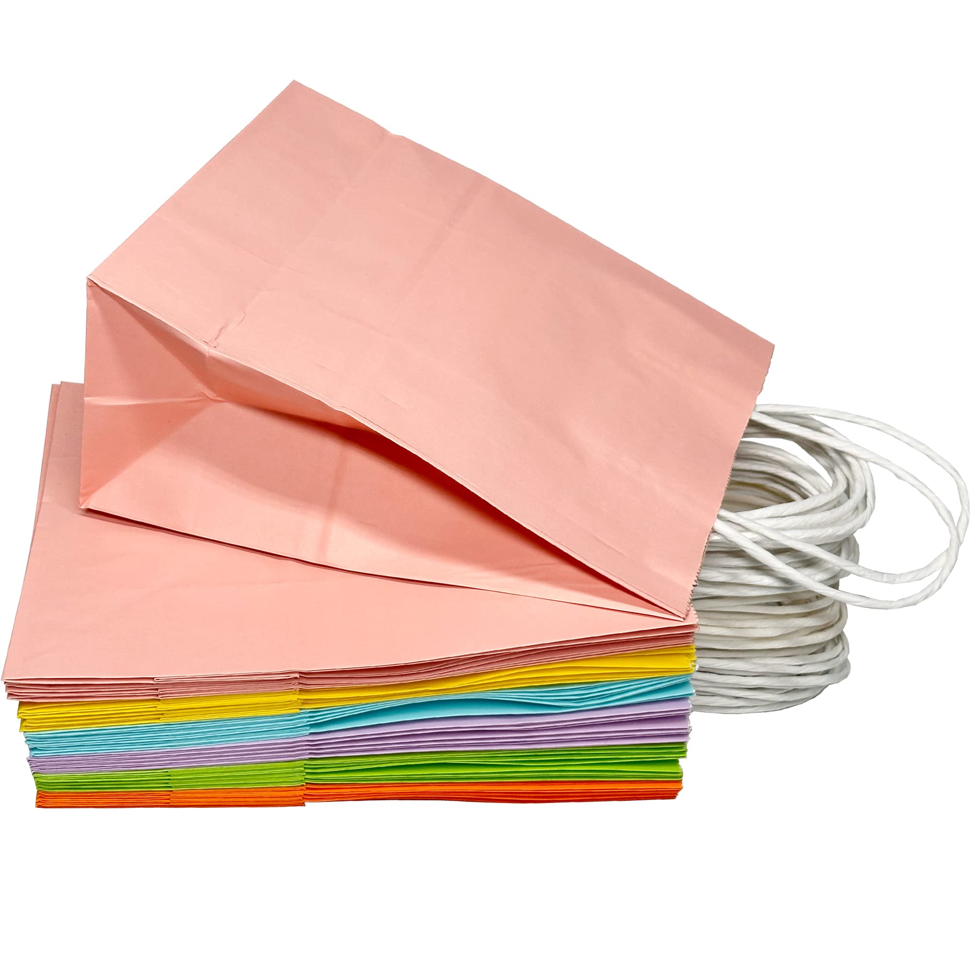 30 Pcs Kraft Paper Gift Wrap Bags Party Favor Bags with Handle 6 Colors (Rainbow)