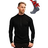 Merino Wool Base Layer Mens - Wool Half Zip Sweater Men - Merino Quarter Zip Sweater Lite, Midweight, Heavyweight and Socks
