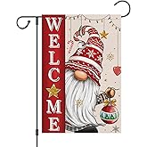 Wodison Christmas Garden Flag 12x18 Double Sided, Vertical Burlap Gnome Welcome Xmas Flags Christmas Seasonal Outside Farmhouse Yard Decoration