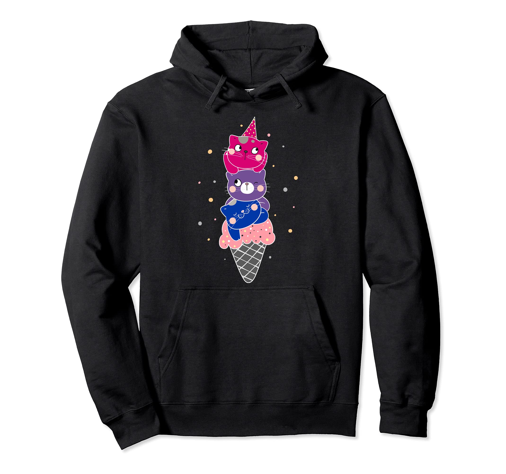 Bisexual Pride Kawaii Kitty Cat Stack Cute Ice Cream Anime Pullover Hoodie
