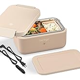 Bentgo Heat - Electric Lunch Box - Portable Food Warmer for Adults, Heated Lunch Box for Work, Travel, School & On the Go, Plug Into Wall or Car, Ideal for Ages 14+, 12V/24V & 120V Cords (Latte)