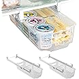 Smart Design Adjustable Pull Out Refrigerator Drawer - Medium, Set of 3 - Extendable Rails and Handle - BPA Free - Holds 15 lbs - Fridge Bin, Freezer, Pantry Food Storage Organizer - Kitchen - Clear