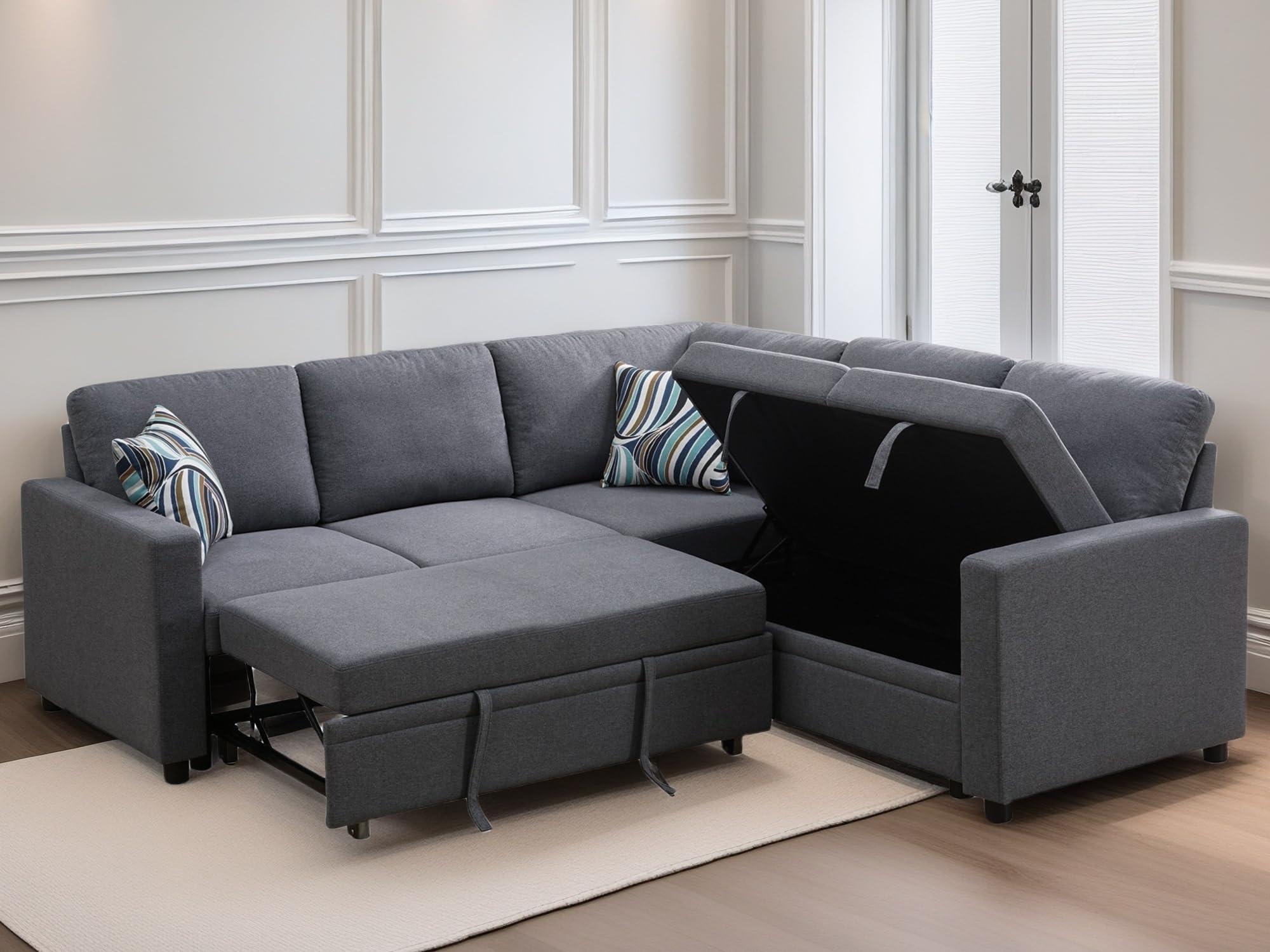FONTOI L Shaped Sectional Couch with Pull Out Bed, Convertible Sleeper ...