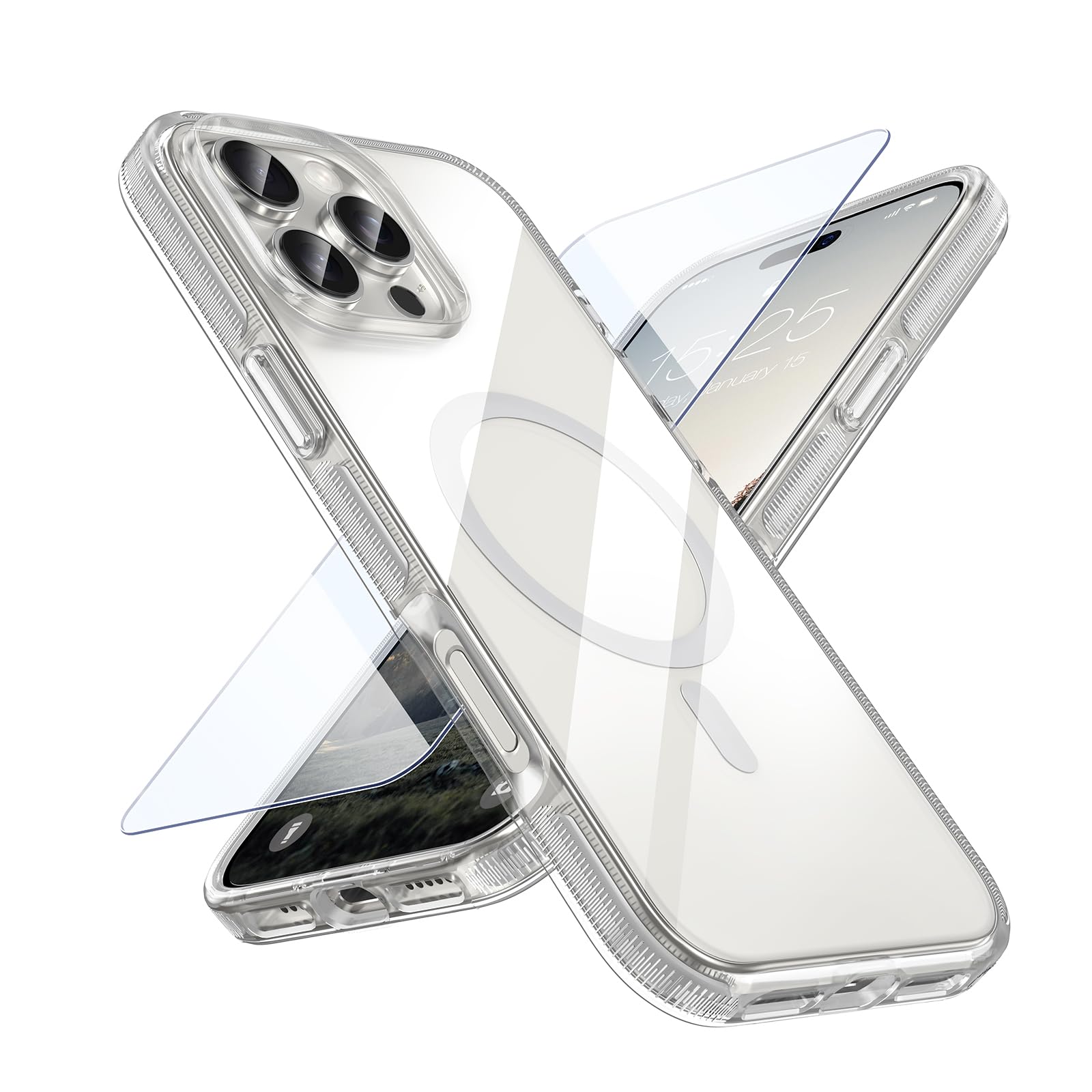 MATEPROX Magnetic Clear Compatible with iPhone 16 Pro Case[2024],[Compatible with MagSafe][Never Yellowing] Anti-Slip Military Protective Bumpers Cover 6.3" with Screen Protector-Titanium Grey