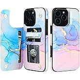 HAOPINSH for iPhone 16 Pro Max Wallet Case with Card Holder, Pink Blue Marble Pattern Back Flip Folio PU Leather Kickstand Card Slots Case for Women Girls, Double Magnetic Clasp Shockproof Cover 6.9"
