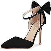 Carcuume Women's Closed Toe Heels Bow Stiletto Heel Sandals Pointed Toe Pumps Wedding Shoes