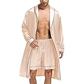 SWOMOG Men's Satin Robe Silky Kimono Bathrobe with Shorts Set Lightweight Soft Loungewear Nightwear