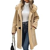 UMIPUBO Women's Faux Suede Coat Sherpa Fleece Lined Oversize Duffle Coat Winter Mid-Length Hooded Toggle Jacket with Pockets