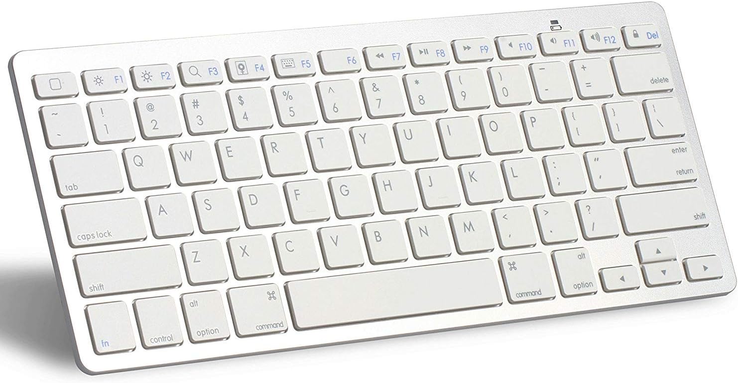 InfiDeals Ultra Slim Bluetooth Keyboard, Mini Wireless White Key Board for Laptop, Tablet, Computer, Desktop and Smart Phones Supports Windows, Android, iOS