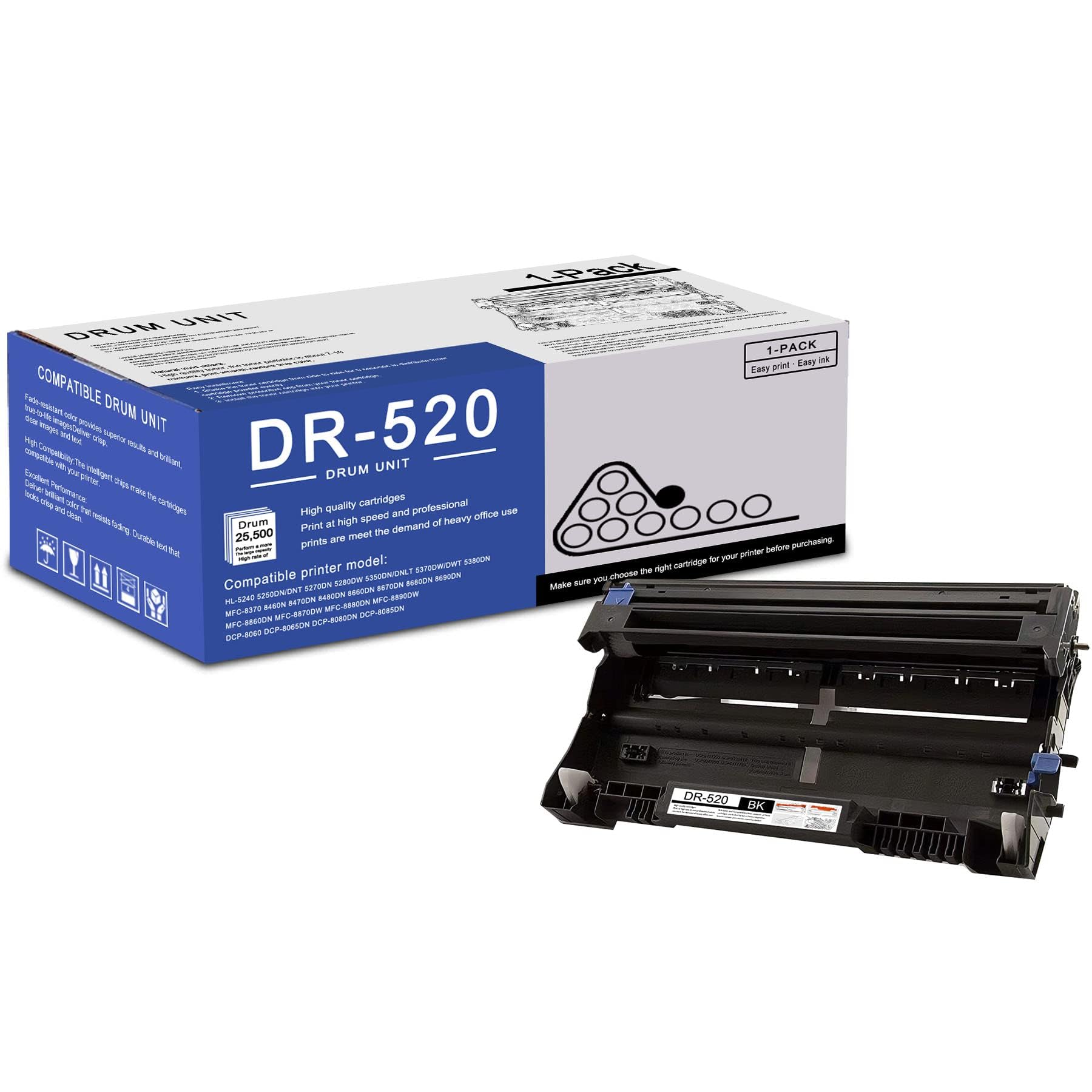Photo 1 of 1 Pack DR520 DR-520 Black Drum Unit Compatible DR520 Replacement for Brother HL-5240 5250DN/DNT 5270DN 5280DW MFC-8370 8460N 8470DN 8480DN 8660DN 8670DN 8690DN 8860DN DCP-8060 8065DN 8080DN Printe