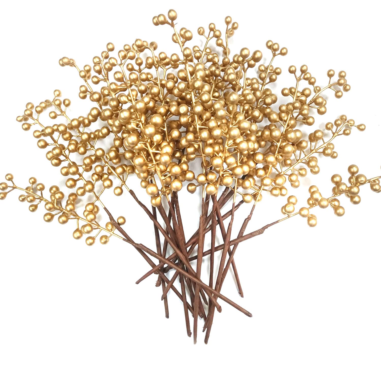OrgMemory Artificial Berry, Fake Burgundy Berry, (20 pcs, 12" Each), Artificial Berries Stems for Xmas Tree Wreath Decorations Home Decor (Golden)