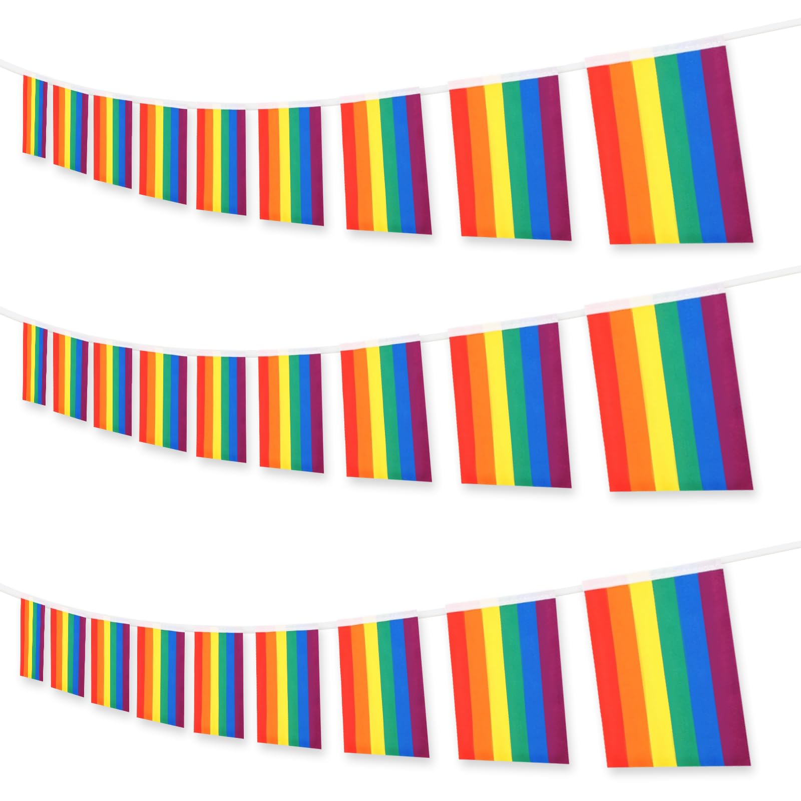 10 Meter Rainbow Pride Bunting Banner with 38 Pennant Flags - Rectangle Gay LGBT Pride Banner Flag, Colorful Stripe Bunting Banner for Pride Month Decorations, Home, Balcony, Bars, Garden Decor