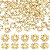Beebeecraft 1 Box 80Pcs 4mm Flower Spacer Beads 18K Gold Plated Stainless Steel Round Floral Granulated Loose Beads with Large Hole for DIY Craft Bracelet Necklace Jewellery Making Supplies Hole 1mm
