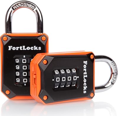 FortLocks 2-Pack 4-Digit Padlocks Weatherproof Heavy-Duty Zinc Alloy