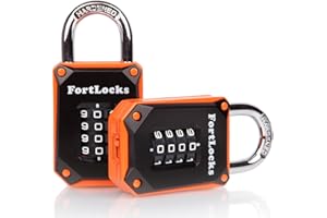 FortLocks 2 Pack Orange 4-Digit Combination Lock - Heavy Duty, Waterproof, Resettable