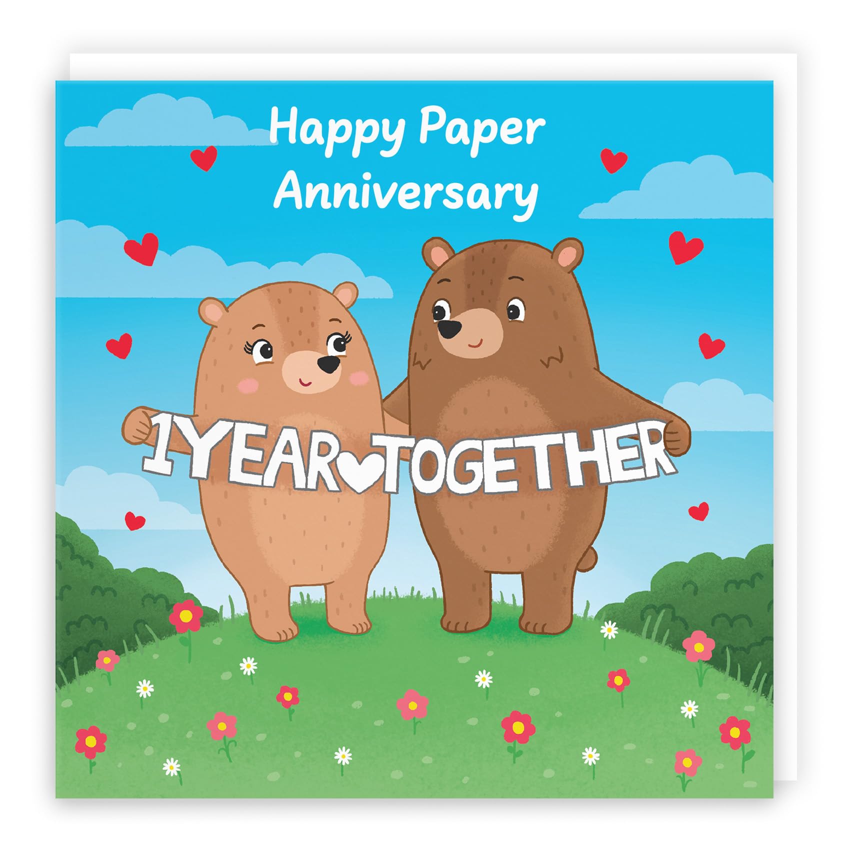 Hunts England - Cute 1st Anniversary Card - Paper Anniversary - Bears - First Anniversary - 1 Year - For Him, Her, Couple, Men, Women - Love Story Collection