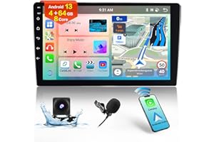 HIKITY 4G+64G Android 13 Car Stereo Double Din Radio, 10.1 Inch IPS Touch Screen Car Stereo Wireless Apple Carplay Android Auto Car Radio Bluetooth GPS WiFi 32EQ DSP FM RDS SWC+Mic, AHD Backup Cam