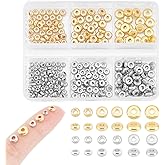 UNICRAFTALE About 300Pcs 2 Colors Real 18K Gold Plated Stainless Steel Spacer Beads 3~6mm Flat Round Loose Beads Metal Rondelle Beads Bracelet Smooth Beads Finding for DIY Necklace Jewelry Making