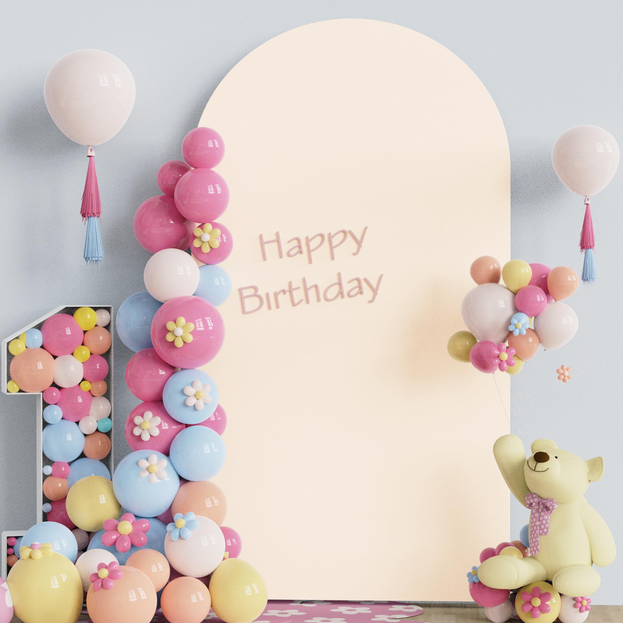 Photo 1 of Fomcet 7.2FT Wedding Arch Cover Beige 2-Sided Spandex Fitted Fabric Arch Backdrop Covers Round Top Arch Cover Fabric for Birthday Party Baby Shower Wedding Decoration