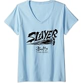 Womens Buffy The Vampire Slayer Slayer Stake Big Chest Text Logo V-Neck T-Shirt