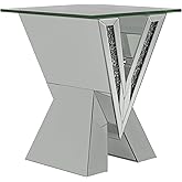 Coaster Home Furnishings - Taffeta - Glass Top Mirrored Acrylic End Table with V-Shaped Base and Crystal Accents - Living Roo