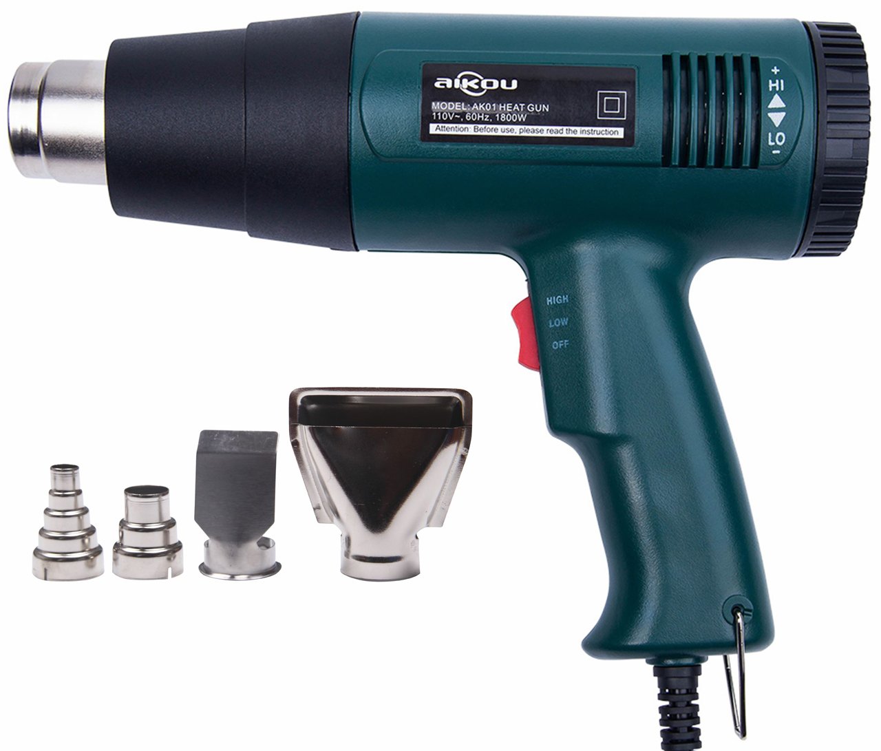 1800 Watt Hot Air Heat Gun Adjustable Temperature w/ Anti Burn Design
