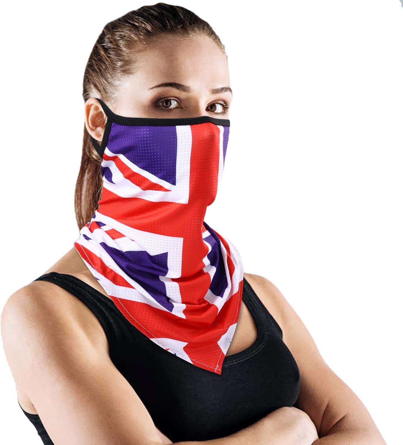 YOSUNPING Colorful Paisley Pattern Neck Gaiter Bandana Half Face Mask Scarf Ear Hanging Protection Windproof for Fishing Hunting Ski Cycling Motorcycle Outdoor Sports Women Men 10 British Flag: Clothing