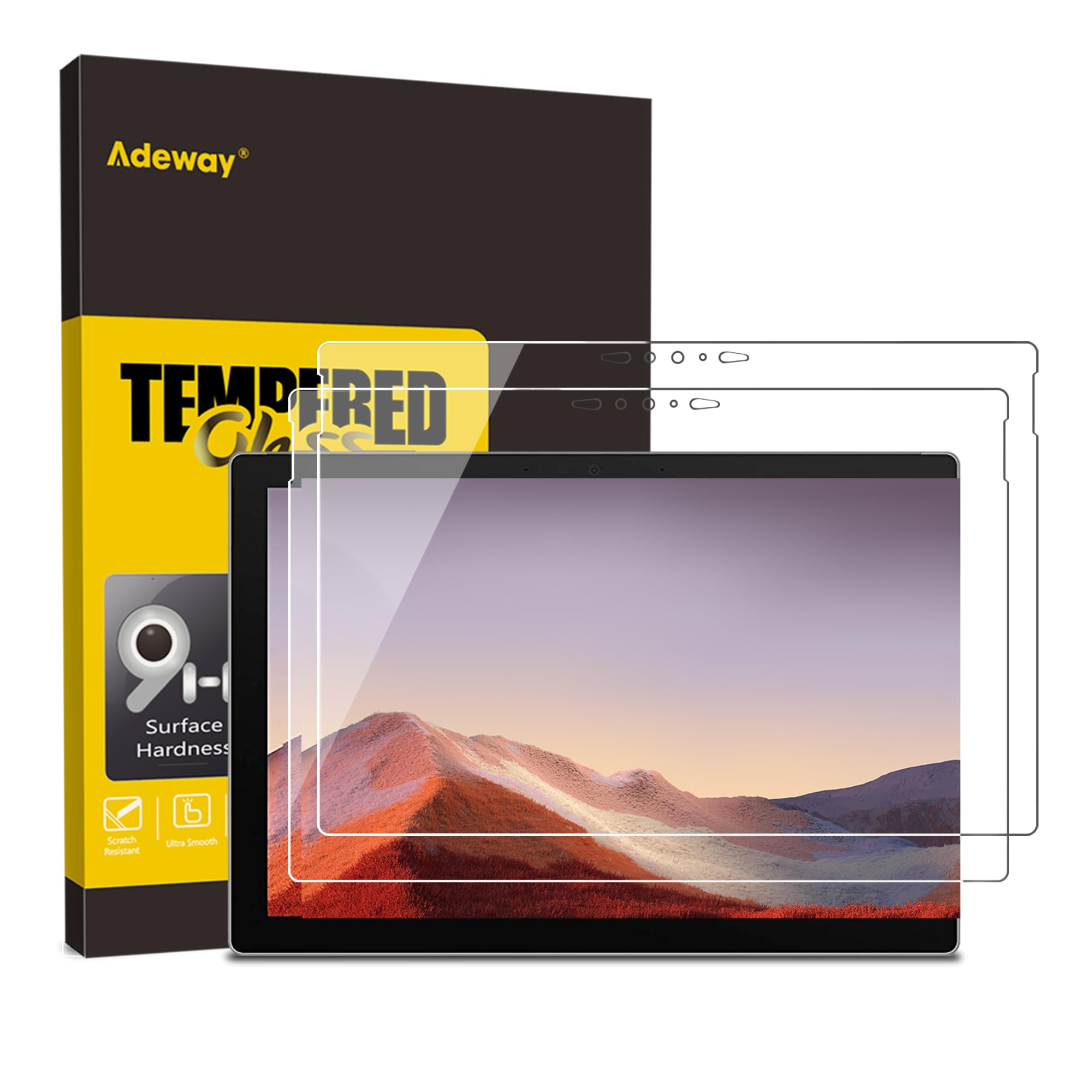 Adeway [2 Pack] Tempered Glass Screen Protector for Surface Pro 7/Surface Pro 7 Plus 12.3 Inch, Compatible with UAG Case, Scratch Resistant, HD Clear, High Responsivity (1866 Model)