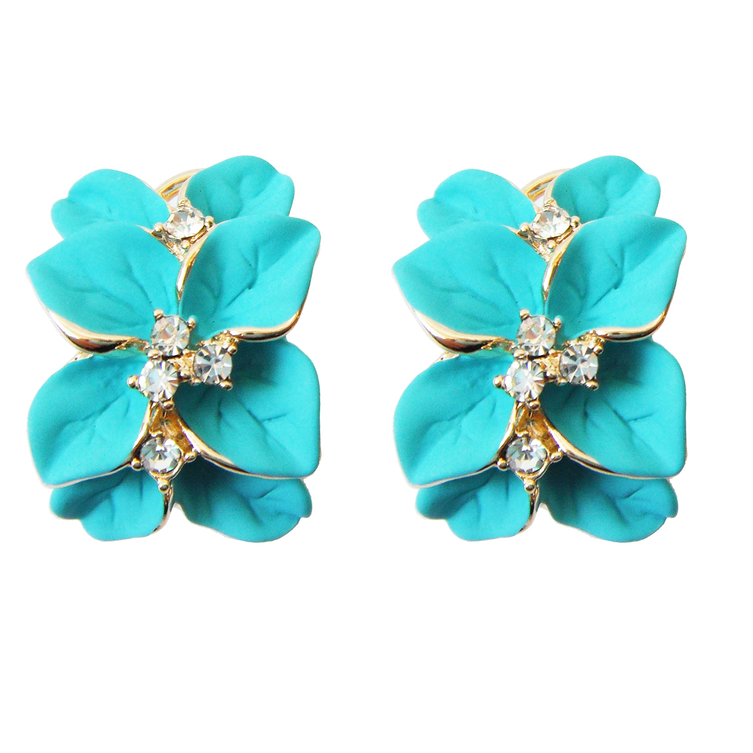 Navachi 18k Gold Plated Crystal Blue Enamel Leaves Flower Az2012e Omega Earrings