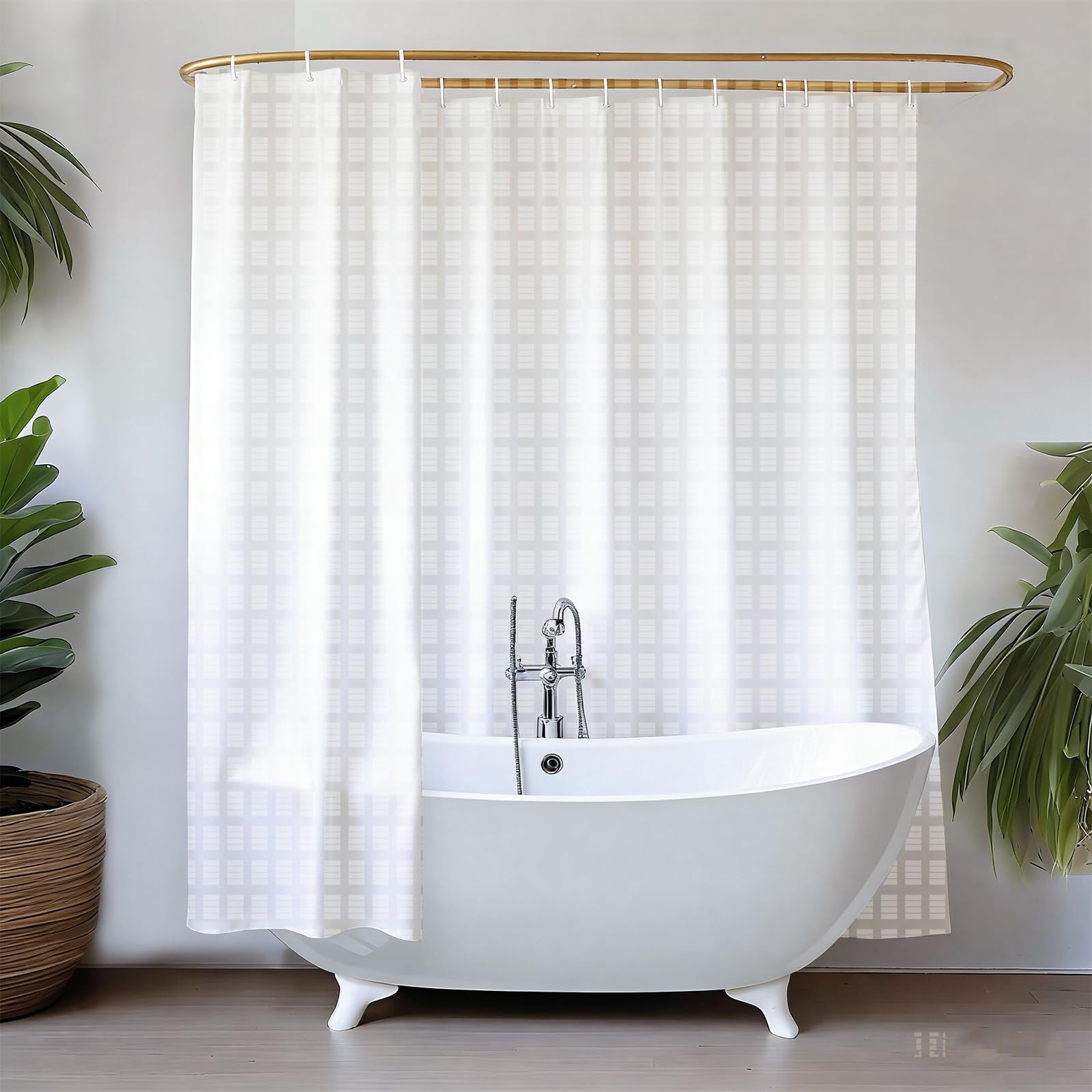 YISURE Extra Wide Shower Curtain 240cm Wide, White Jacquard Waterproof Fabric Shower Curtain with Plastic Hooks for Bathroom Tub, 94.5" W x71 L /240x180cm