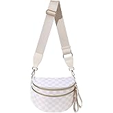 Hitnow Checkered Bum Bag for Women, Roomy Crossbody Fanny Pack with Plus Size Adjustable Strap (Beige Checkered)