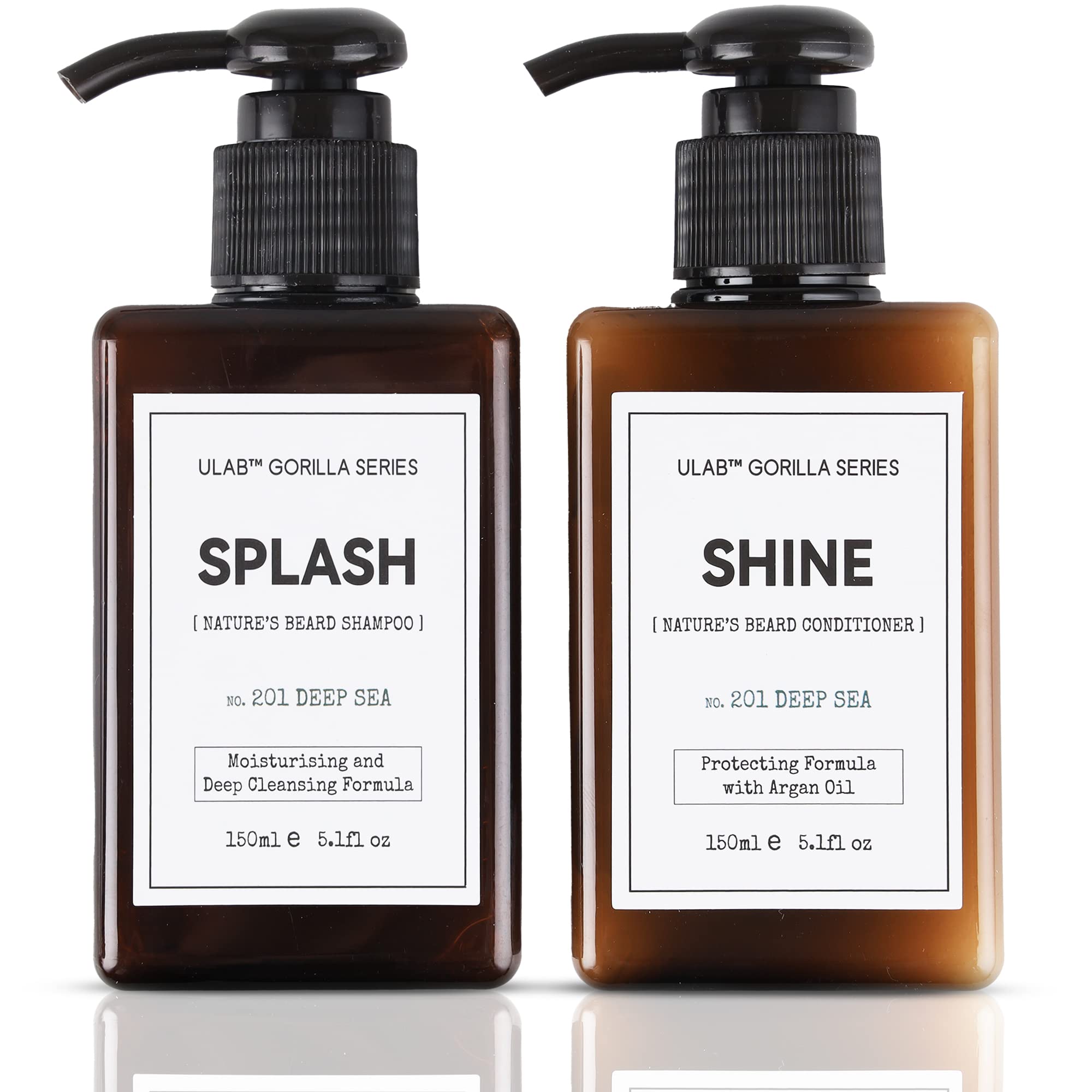 Splash and Shine Beard Shampoo and Conditioner Dual Pack by uLab - Deep Sea Scent Beard Wash and Softener for Men (2 x 150ml)