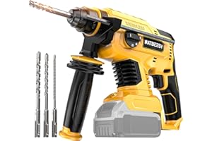 NATBEESY Cordless Rotary Hammer Drill for DeWalt 20V Battery: Brushless 1 Inch SDS Hammer Drill for Concrete - 4 Mode - 2.5 Joules -1500 RPM - with 360° Auxiliary Handle and 4 Drill Bits, Tool Only