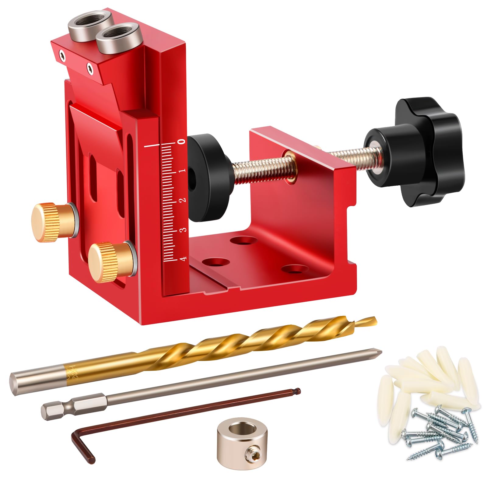 Pocket Hole Jig Kit - Metal Drilling Locator - Woodworking Joint Angle Guide Tool - Pocket Screw Jig System with Depth Setting Collar and 2 Carbon Steel Drill Bit