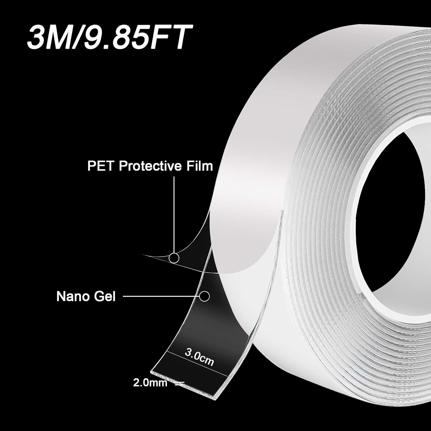 Double Sided Tape Heavy Duty for Walls(9.85FT), High-Tech Nano Multifunctional Transparent Tape, Washable and Reusable Strong Tape, Can be Used to Fix Mats,Posters,Photo, Frames Etc. Home Office Tapes: Industrial & Scientific