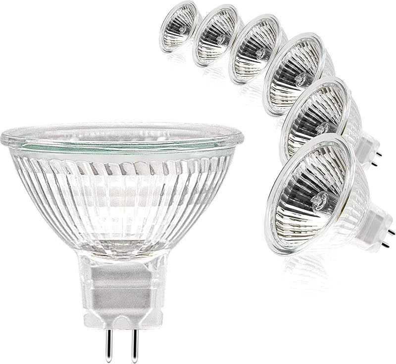 Simusi MR16 Halogen Bulbs 6 Pack 12V 50W Gu5.3 Dimmable 2700K CRI 99