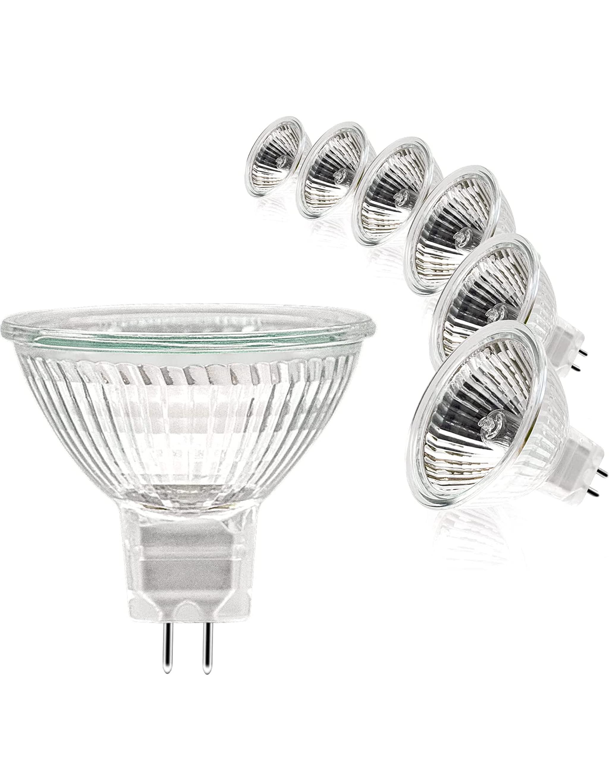 Simusi MR16 Halogen Bulbs, （6 Pack） 12V 35W Gu5.3 Halogen Light Bulbs Dimmable Glass Cover for Ceiling Light, 2 Pin Light Bulbs 2700K Warm White