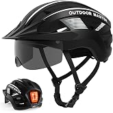 OutdoorMaster Adult Bike Helmet LED Light &amp; Magnetic Goggles | Rechargeable Rear LED Light, Detachable Magnetic Goggles, Removable Sun Visor, Breathable Padding, Lightweight, Fit Well