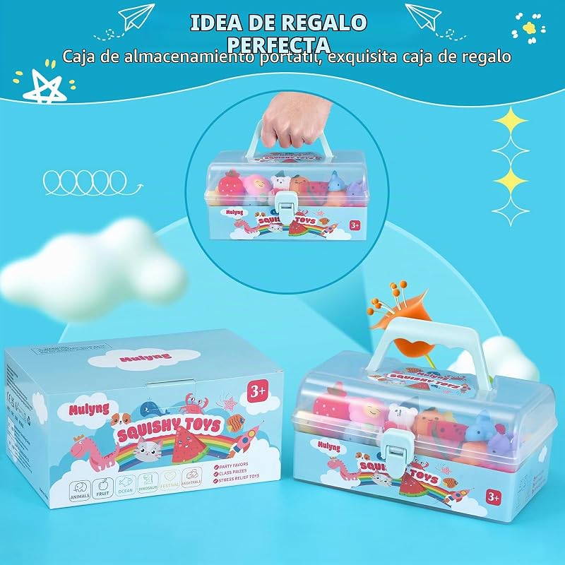 Brinquedos Mulyng Mochi Squishy, Brinquedo Anti-Stress Kawaii Squishies para Crianças Presente de Festa Presente de Natal Presente de Páscoa Prémios para a sala de aula com Caixa de Arrumação, Não Duplicados (Pack de 80) — foto 3 de 7