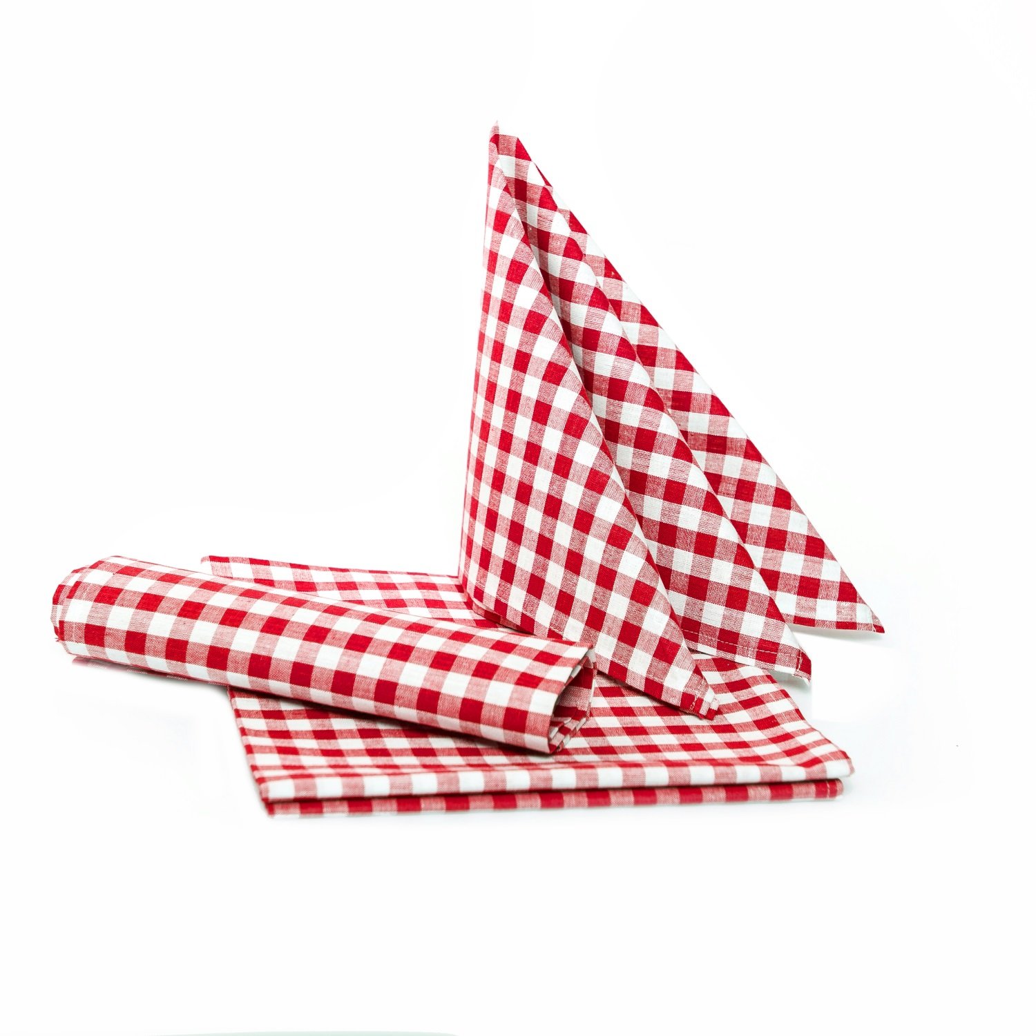 TextilDepot24 Country House Table Cloths in 5 mm Checked 100% Cotton Runner Napkins (50 x 50 cm – Pack of 12, Red/White Checked)