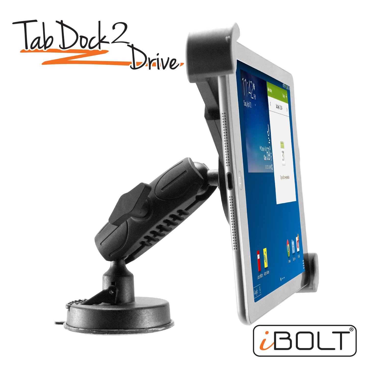 iBOLT Tabdock 2 Drive-Holder/Mount with Suction Cup and AMPs Plate BizMount- for Your Windshield, Dashboard, or Desk - Compatible with All 7"-10" Tablets: iPad, Samsung Galaxy Tab, Google Nexus