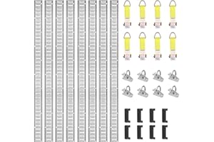 VEVOR E-Track Tie-Down Rail Kit, Complete 5' E Tracks Set 34Pcs, Includes 8 Steel Rails & 8 O-Rings & 8 Tie-Offs w/D-Ring & 8